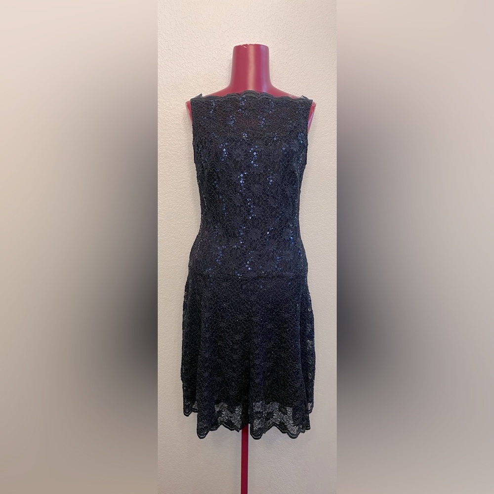 Taylor Black Sheath Mini Dress Bateau Neckline